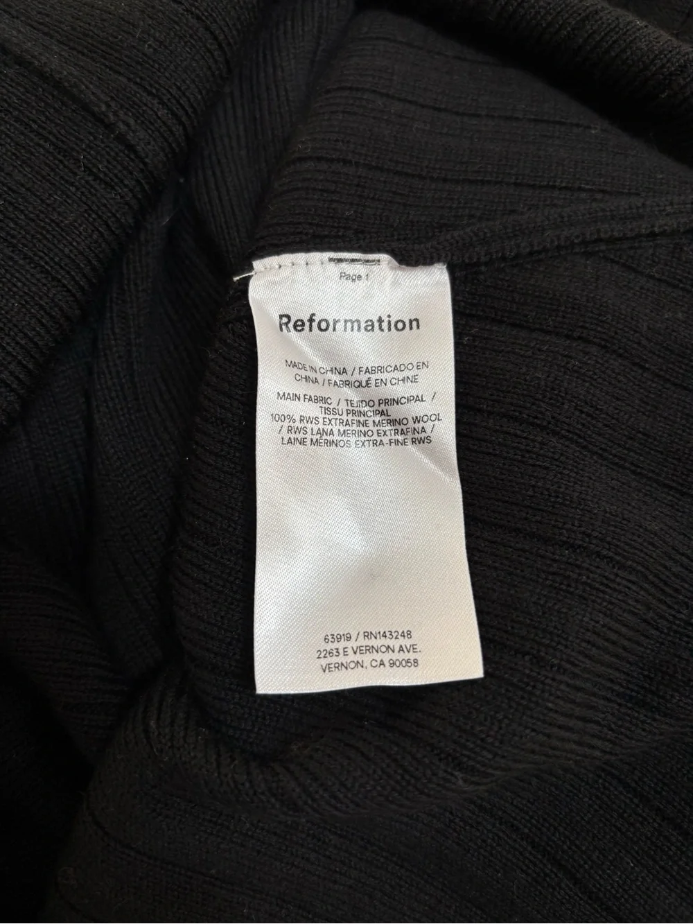 NWT Reformation Nicole Regenerative Merino Sweater Dress in Black, Size S